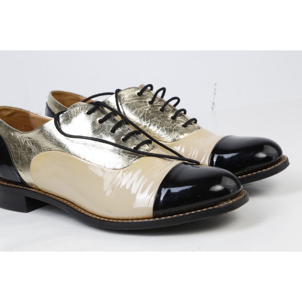 The Office OF Angela Scott Oxfords 38.5 Mr Colin Patent Nude Metallic Leather - Picture 12 of 16